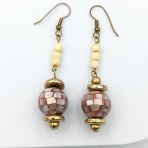 Vintage shell inlay dangle earrings beaded